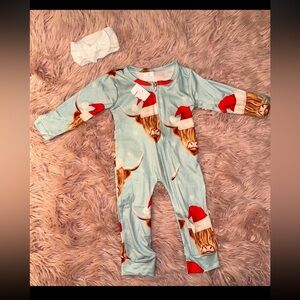 Boutique highland cow Christmas zippy/romper 3/6m NWT